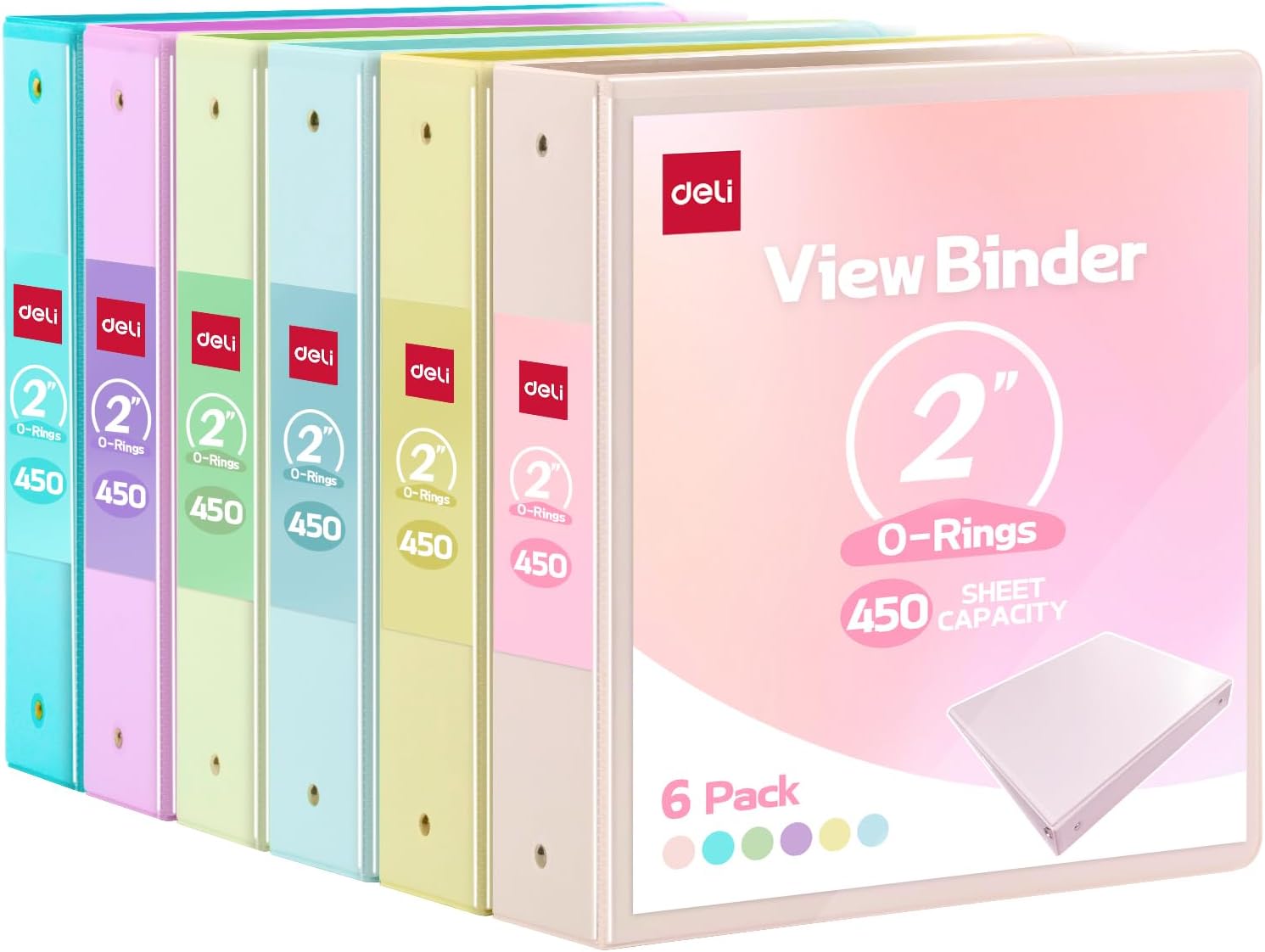 Deli 2-inch 3 Ring Binder Set with 6 Pastel Colors for Organization