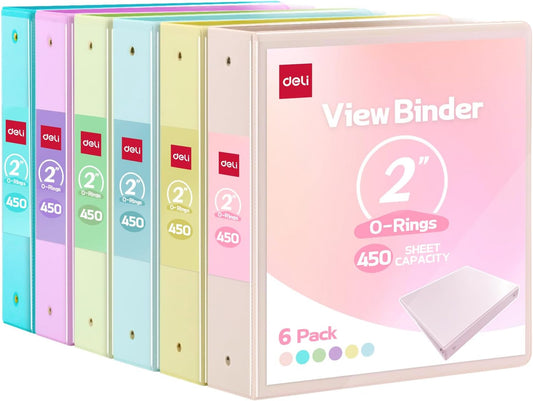 Deli 2-inch 3 Ring Binder Set with 6 Pastel Colors for Organization