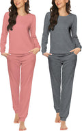 Ekouaer 2 Pack Women's Pajama Set Long Sleeve Top (Style 1RKY)