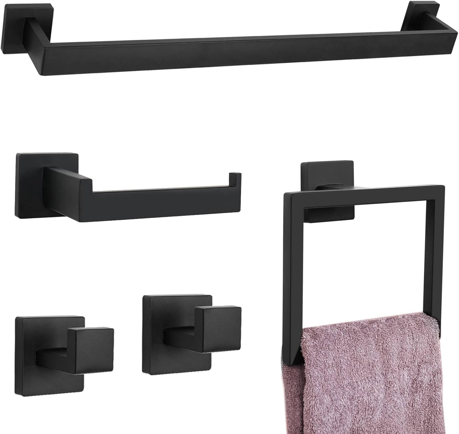 5 Pieces Towel Bar Set Matte Black for Stylish Bathroom Storage