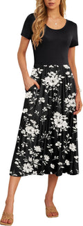 Women's Summer Short Sleeve Tiered Flowy Maxi Dress with Pockets