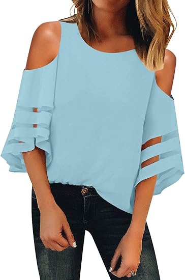 LookbookStore Women's Cold Shoulder Loose Shirt Tops for Style