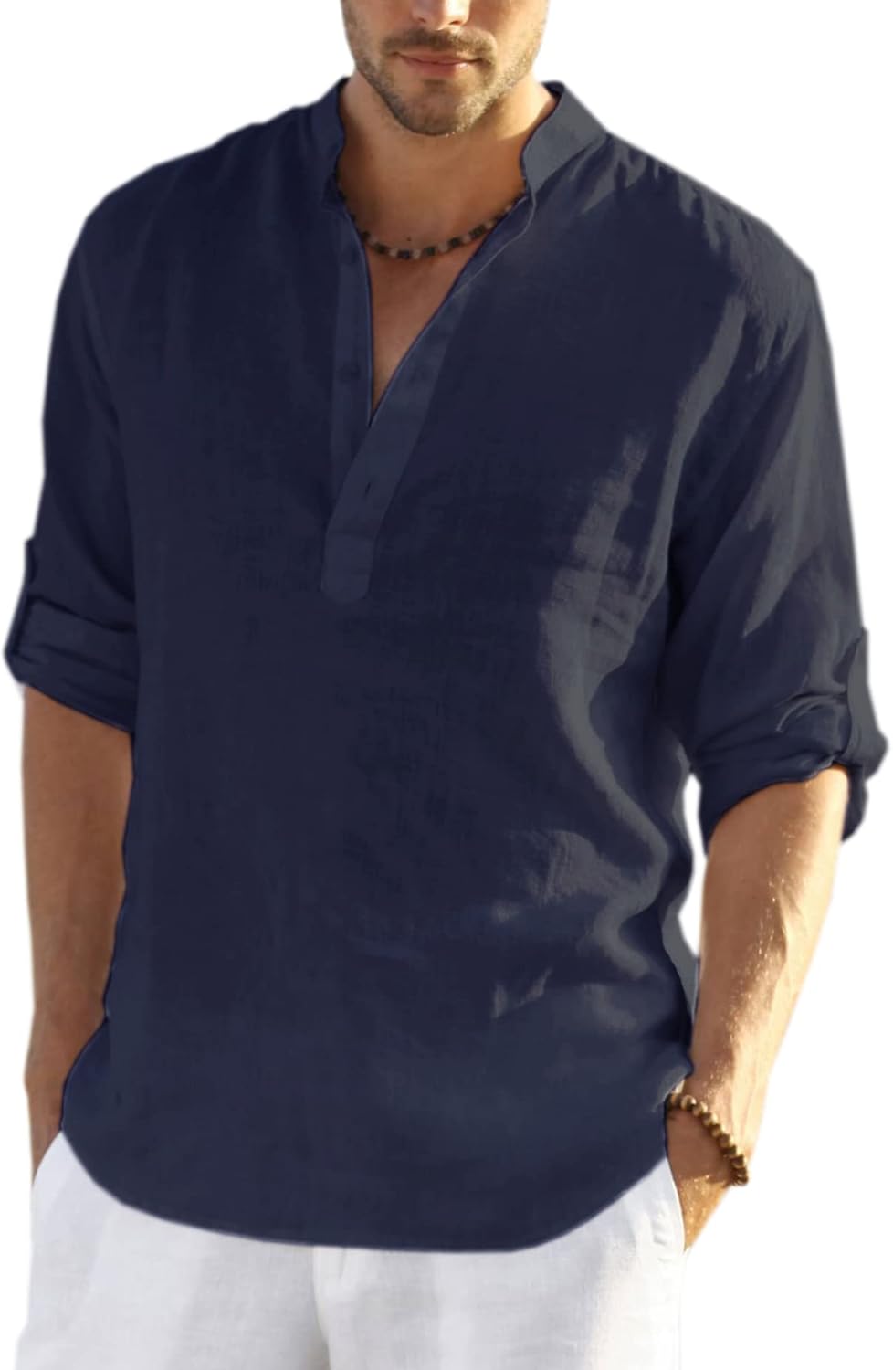 COOFANDY Men's Cotton Linen Henley T-Shirts for Casual Style