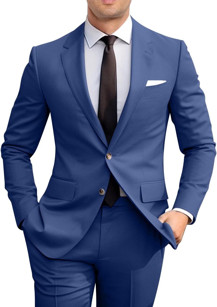 Men's Slim Fit 2 Piece Suit Set for Weddings and Prom Events