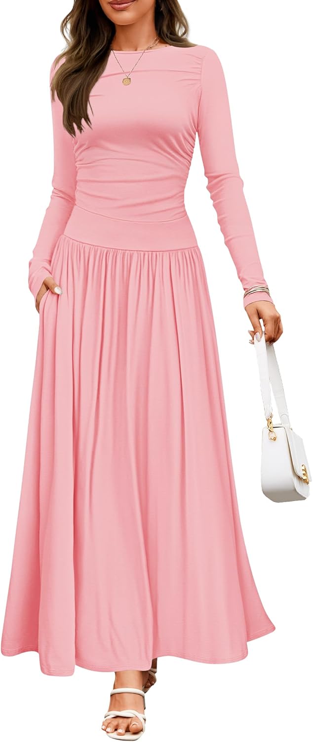 ZESICA Women's Long Sleeve Maxi Dress with Pockets for Fall