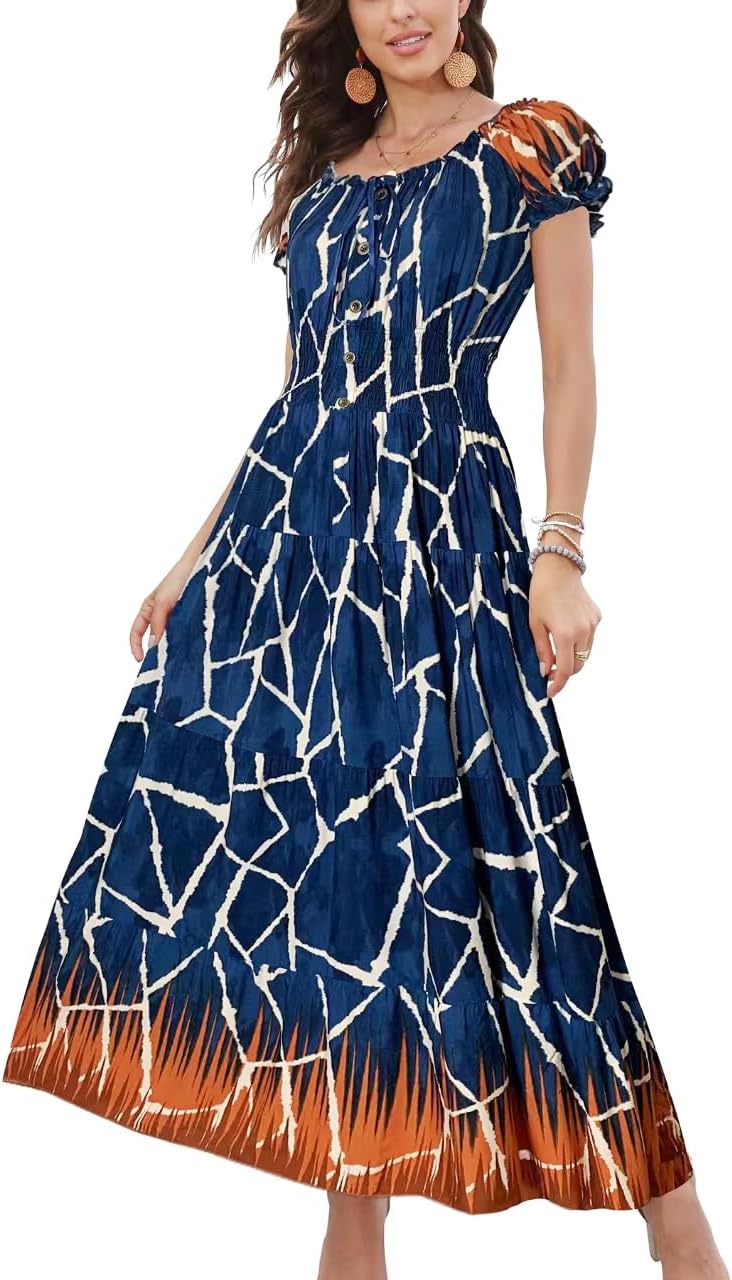 OSTOO Women's Boho Floral Print Maxi Dress for Summer Style