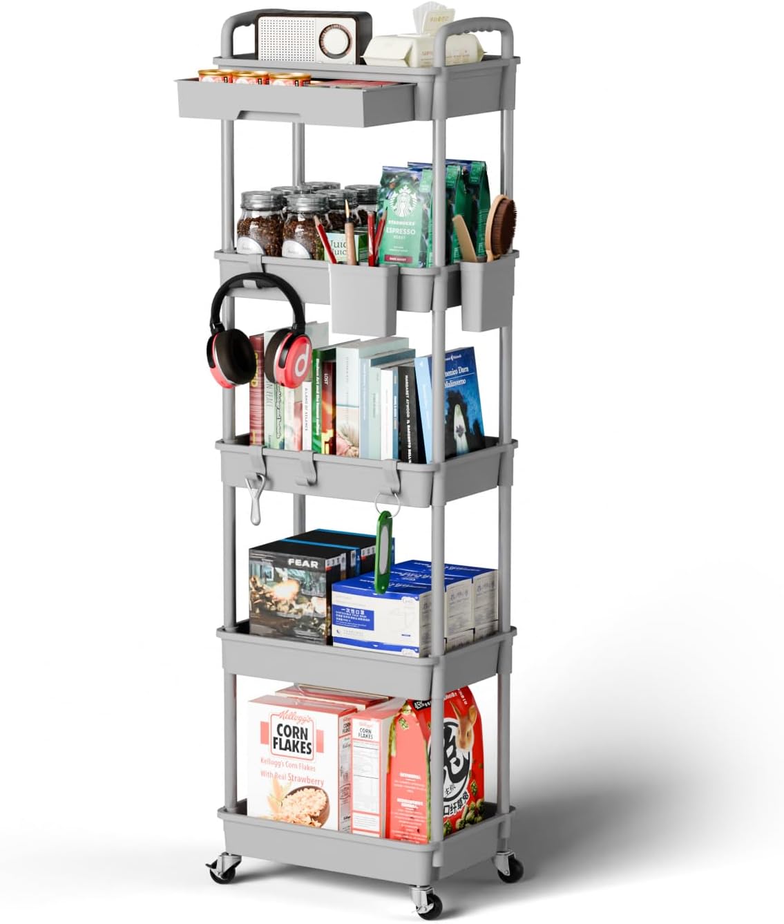 5 Tier Rolling Cart Organizer for Bathroom and Laundry Room