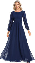Ever-Pretty Crewneck Long Lantern Sleeve Floor Length A-Line Dress as