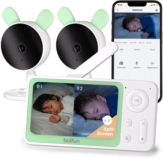 BOIFUN WiFi Video Baby Monitor: Split Screen, AI Detection