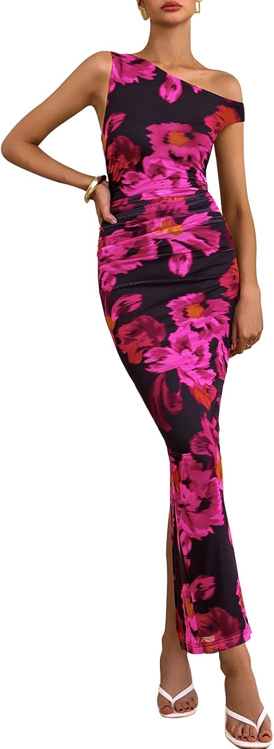 Floral One Shoulder Maxi Dress for Women 2025 Wedding Guest