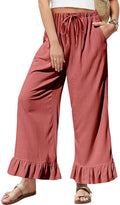TARSE Womens Linen Wide Leg Ruffle Hem Pants - Lightweight Comfort