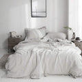 100% Linen Duvet Cover Set King Size with Embroidery Border - Light