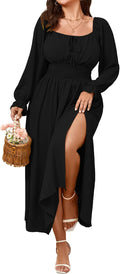 Women's Plus Size Smocked Square Neck A-Line Maxi Dress - Flattering