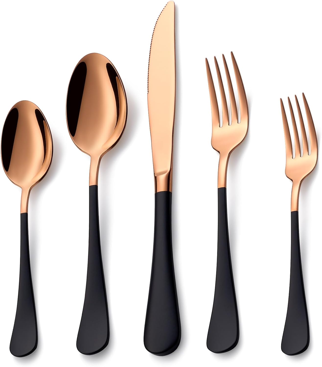 20 Piece Rose Gold and Black Flatware Set for Elegant Dining