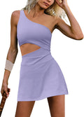 Womens One Shoulder Tennis Dress with Built-In Shorts - Flattering Our