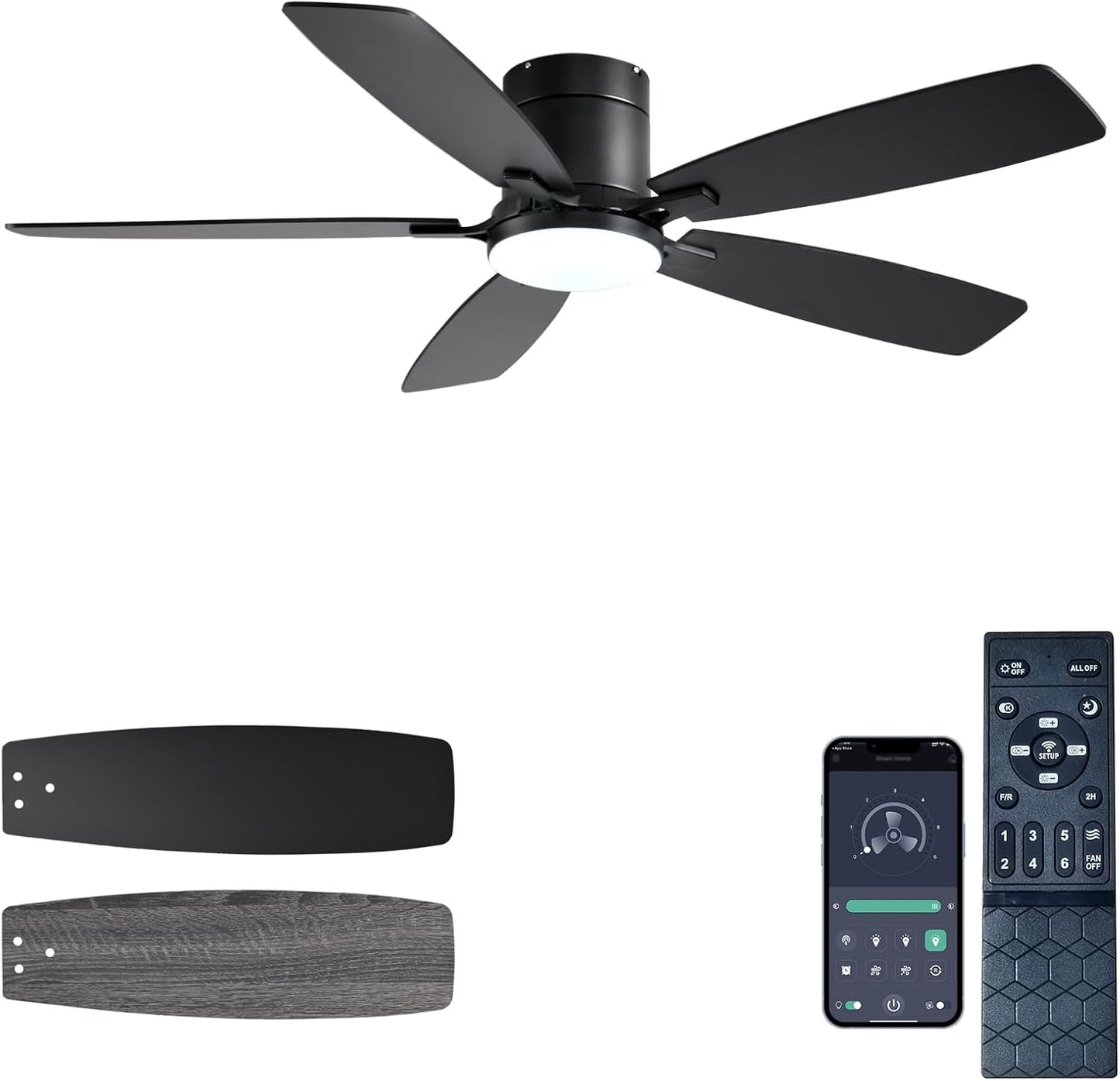 52 inch Low Profile Ceiling Fan with Light and Remote Control