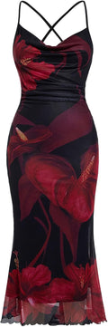 SOLY HUX Women's Floral Mesh Bodycon Cami Dress (Style BY63)