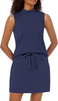 Two Piece Skirt Set for Women - Mock Neck Sleeveless Skort Set