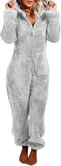 Women's Fleece Onesie Jumpsuit with Hood - Sherpa Romper Cozy