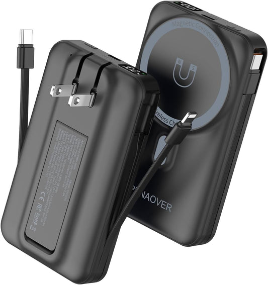 Magnetic Power Bank 10000mAh Wireless Charger with Stand & LED