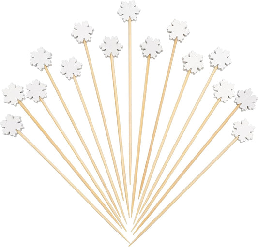 100 White Christmas Snowflake Cocktail Picks - Festive Holiday Garnish!