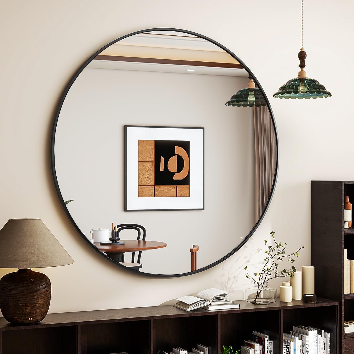 Black Round Mirror 32 Inch Circle for Bathroom and Living Room