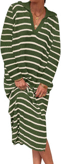Womens Striped Sweater Dress V Neck Midi - Cozy Fall Staple