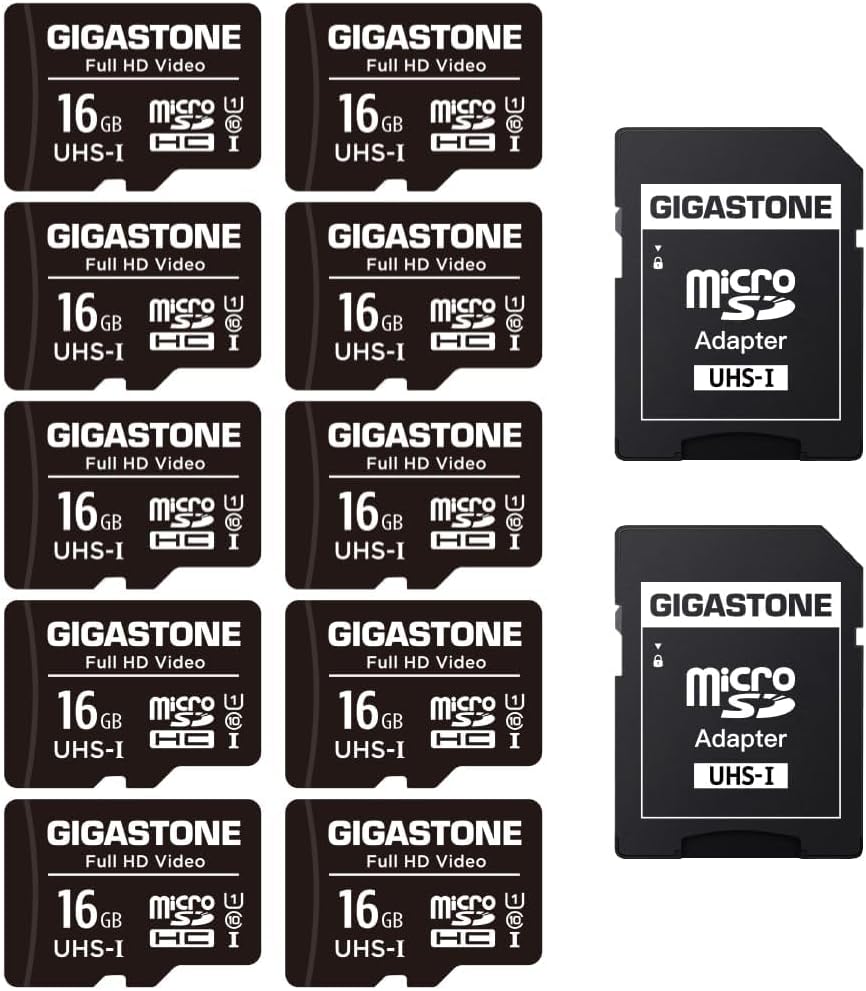 GIGASTONE 16GB Micro SD Card 10-Pack for Action Cameras
