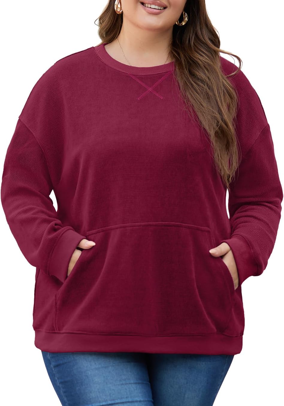 OLRIK Women Plus Size Oversized Corduroy Sweatshirt for Fall