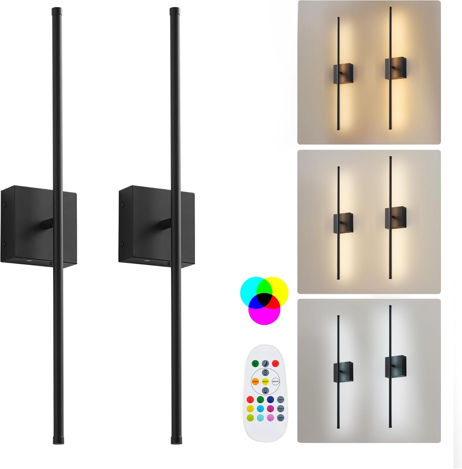 Battery Operated Wireless Wall Sconces Set of Two with Remote