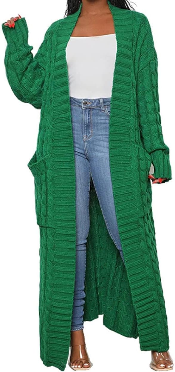 Womens Stylish Cable Knit Dual Chunky Cardigan with Pockets