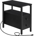 Black Narrow End Table with Charging Station - 2 Drawers for Small