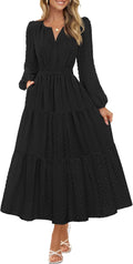 MEROKEETY Women's Fall Long Sleeve Maxi Dress - Flowy Boho Tiered
