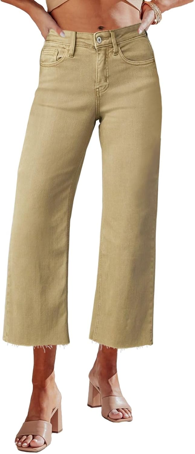Allimy Women's High Waisted Straight Ankle Wide Leg Jeans