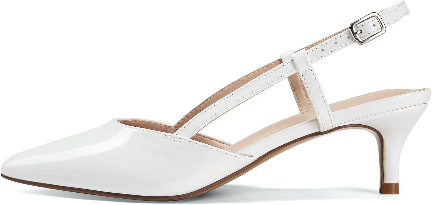 GENSHUO Low Kitten Heels Slingback Dressy Pumps for Elegance