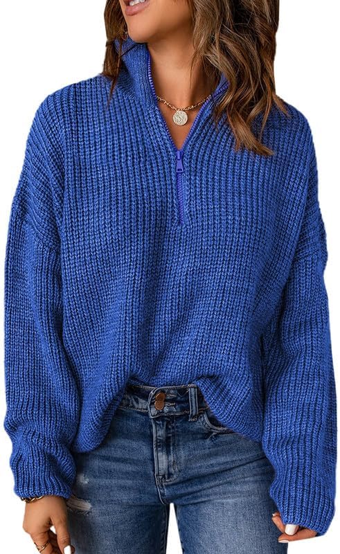 Dokotoo Womens 1/4 Zip Pullover V Neck Sweater for Casual Style