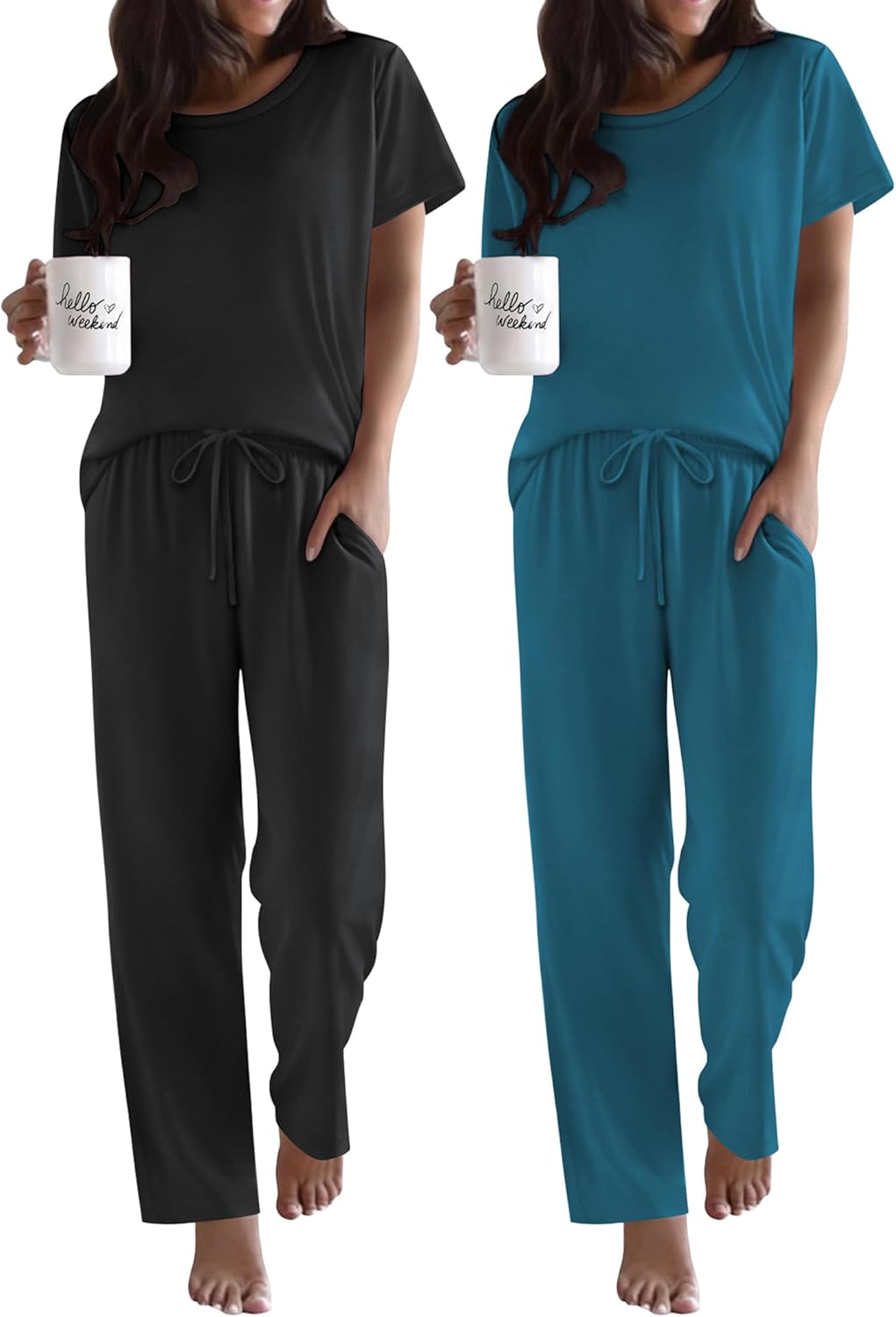 Ekouaer 2 Pack Pajamas for Women Set Soft Printed Sleepwear