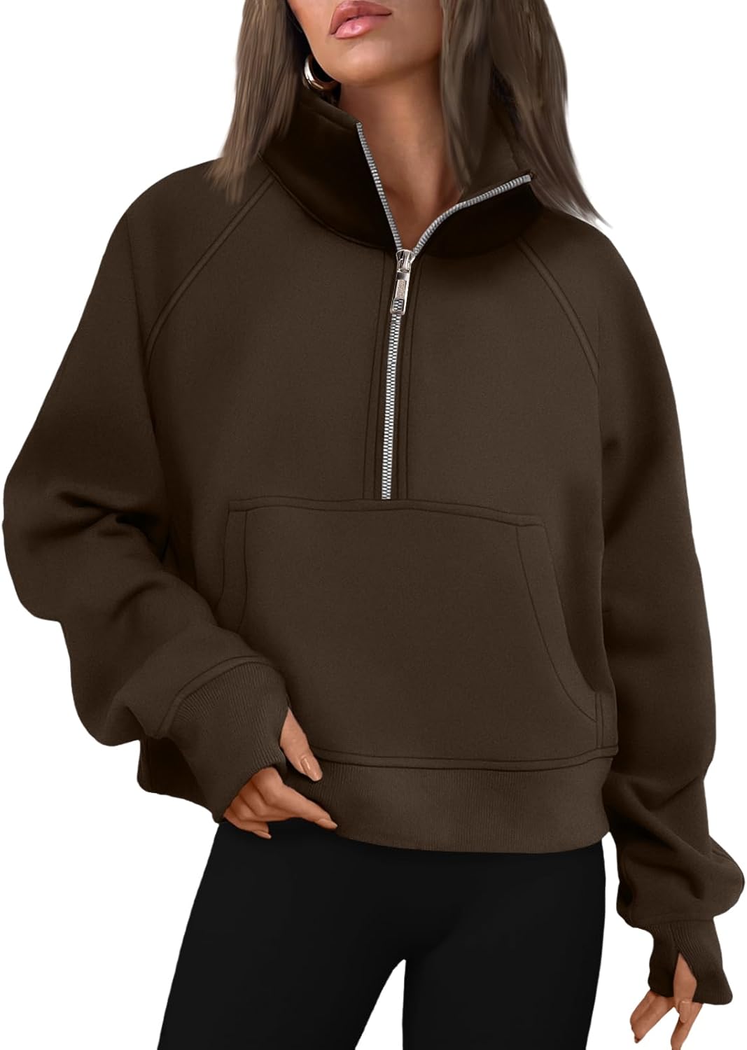 AUTOMET Womens Half Zip Cropped Pullover Fleece Sweatshirt