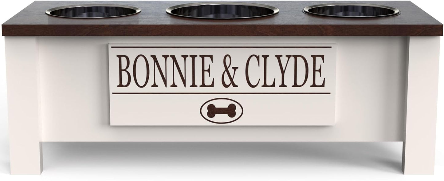 Personalized Elevated Triple Dog Bowl Stand for All Sizes