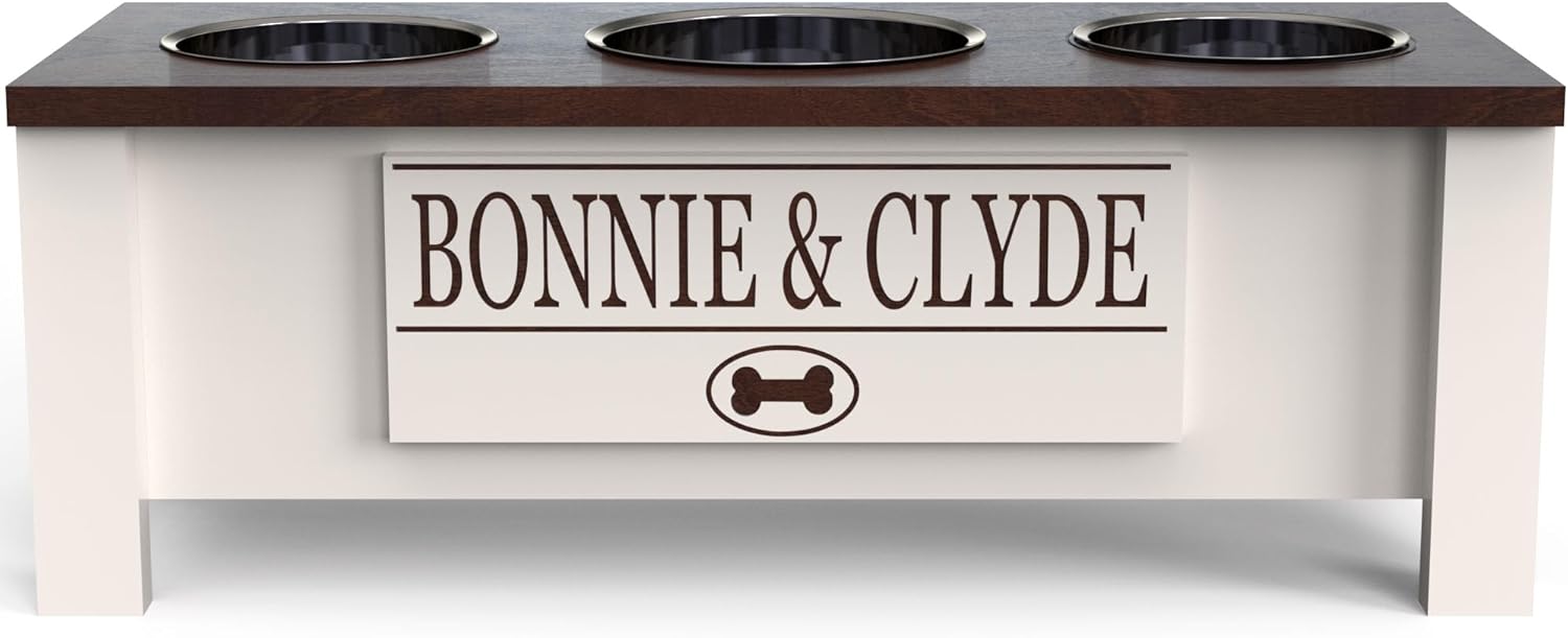 Personalized Elevated Triple Dog Bowl Stand for All Sizes
