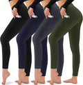4 Pack Women's High Waisted Black Leggings - Tummy Control
