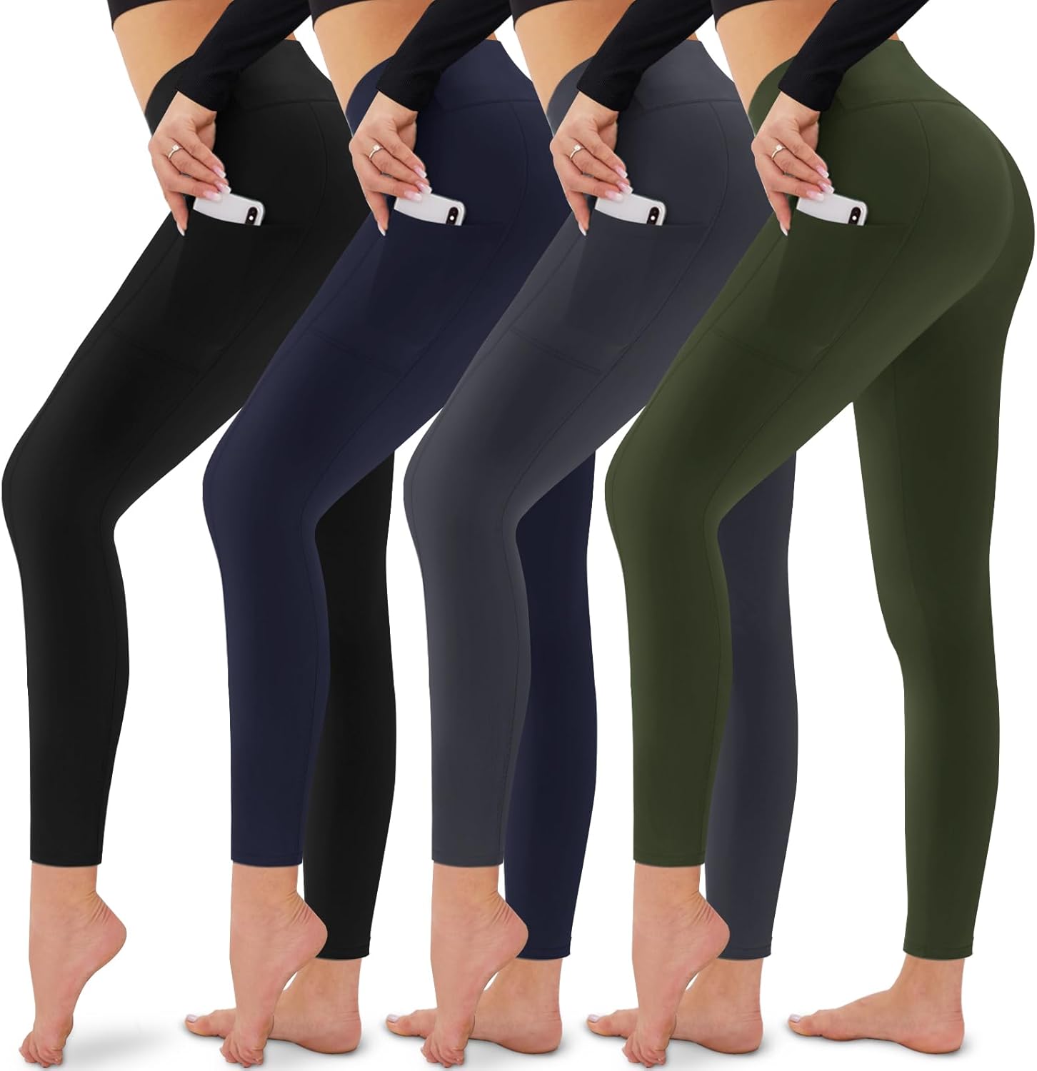 High Waisted Tummy Control Yoga Pants for Women - 4 Pack Leggings