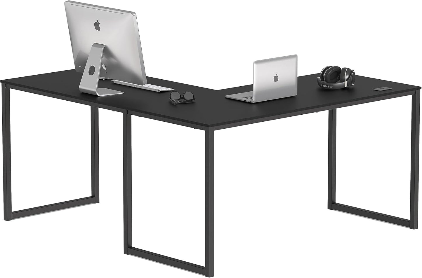 SHW L-Shape 55x60 Black Desk - Spacious Home Office Solution