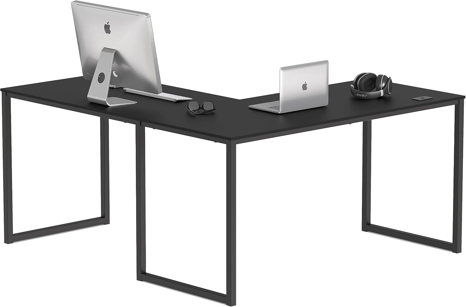 SHW L-Shape 55x60 Black Desk - Spacious Home Office Solution