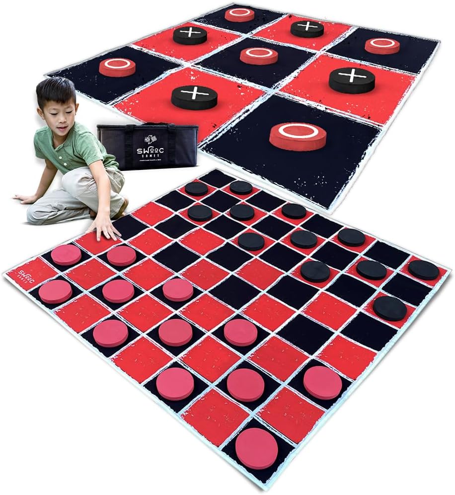 Giant Checkers & Tic Tac Toe Game - 2-in-1 Outdoor Fun