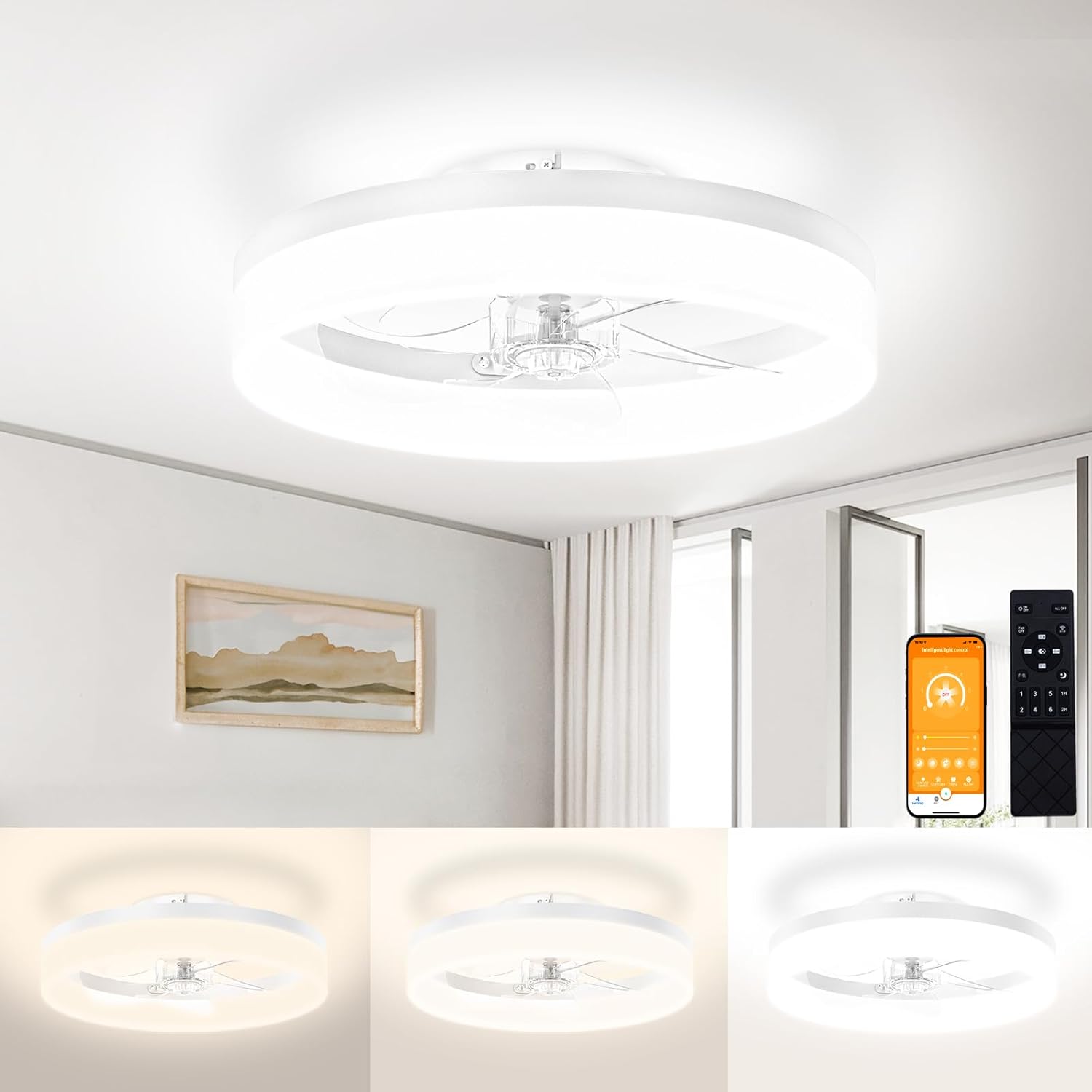 VOLISUN Low Profile Ceiling Fan with Lights and Remote Control