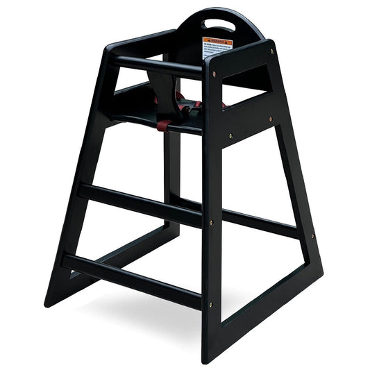 LA Baby Stackable Solid Wood High Chair - Commercial Grade for Home & Restaurant - Black