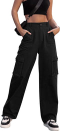 Women High Waisted Cargo Pants Wide Leg Casual Pants - 6 Pocket