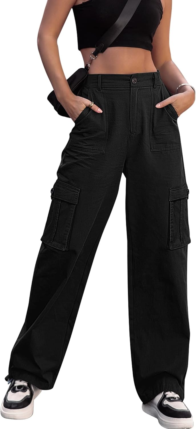 High Waisted Cargo Pants for Women - Stylish Wide Leg Trousers