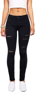 Women's High Waisted Ripped Skinny Stretch Jeans - Flattering Fit CARE